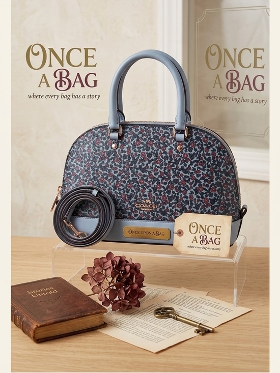 Coach Handbags - Coach Small Dome Satchel in Blue Floral Print with Black Trim